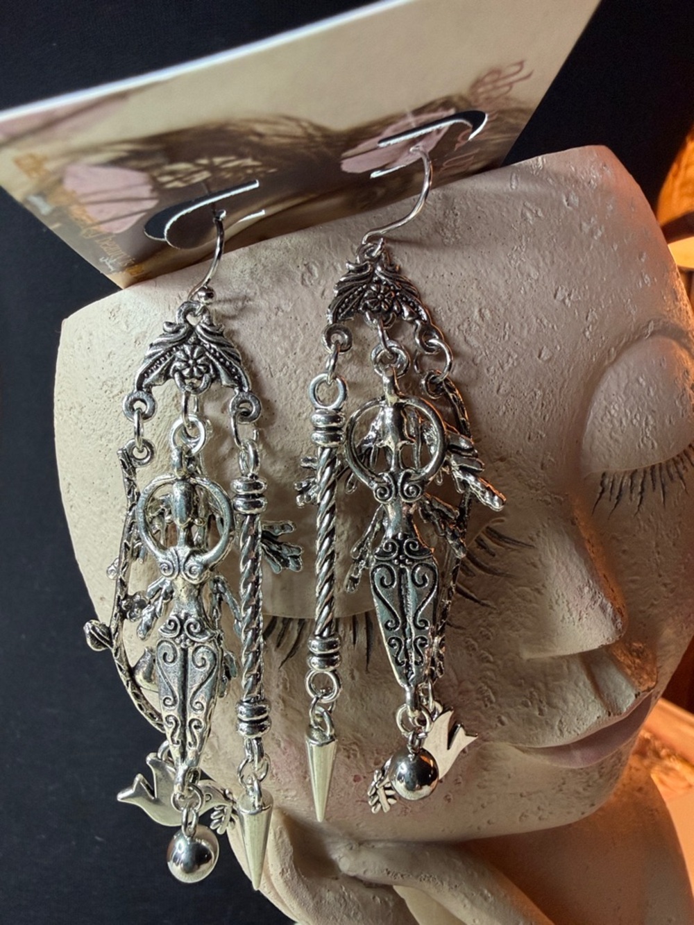 Silver Filigree Dangle Earrings with Charms - Women Jewelry